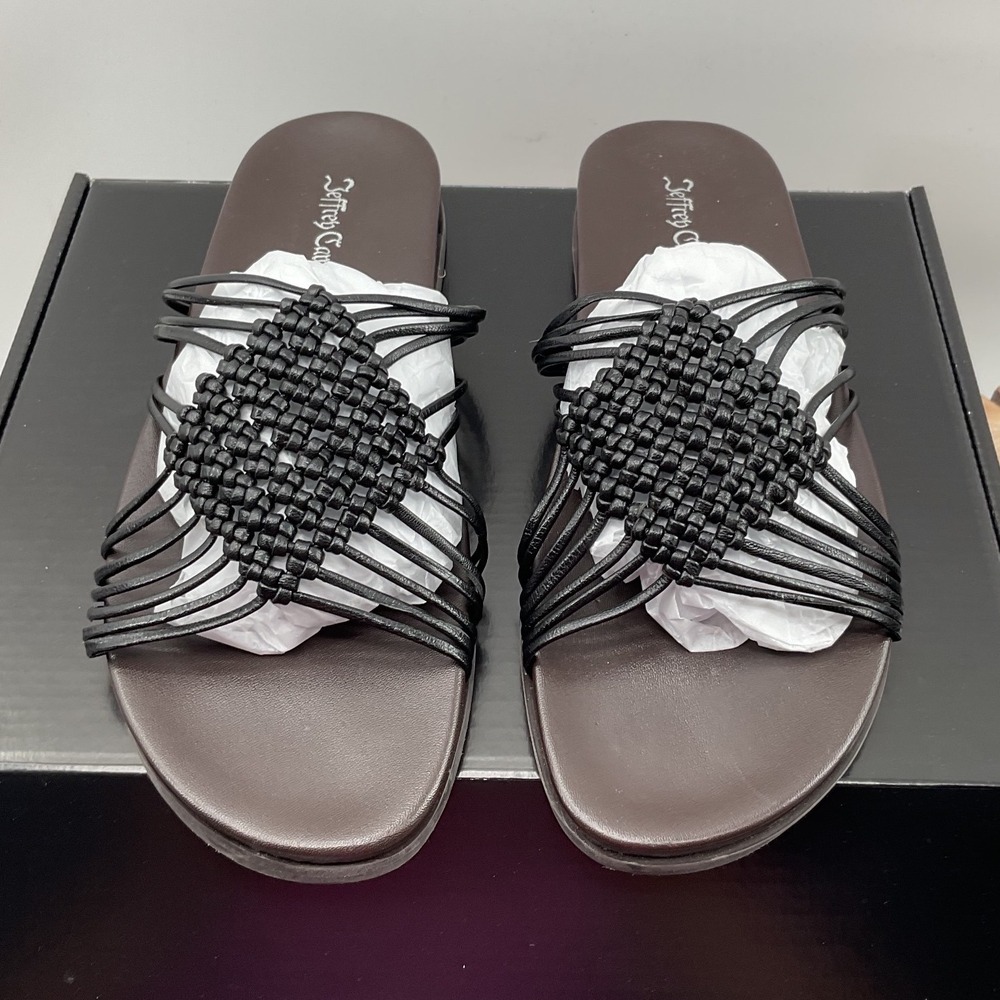 Jeffrey Campbell Womens Black Woven Leather Strappy Slide Sandals Size 9